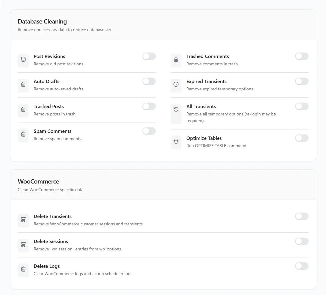 database warp settings
