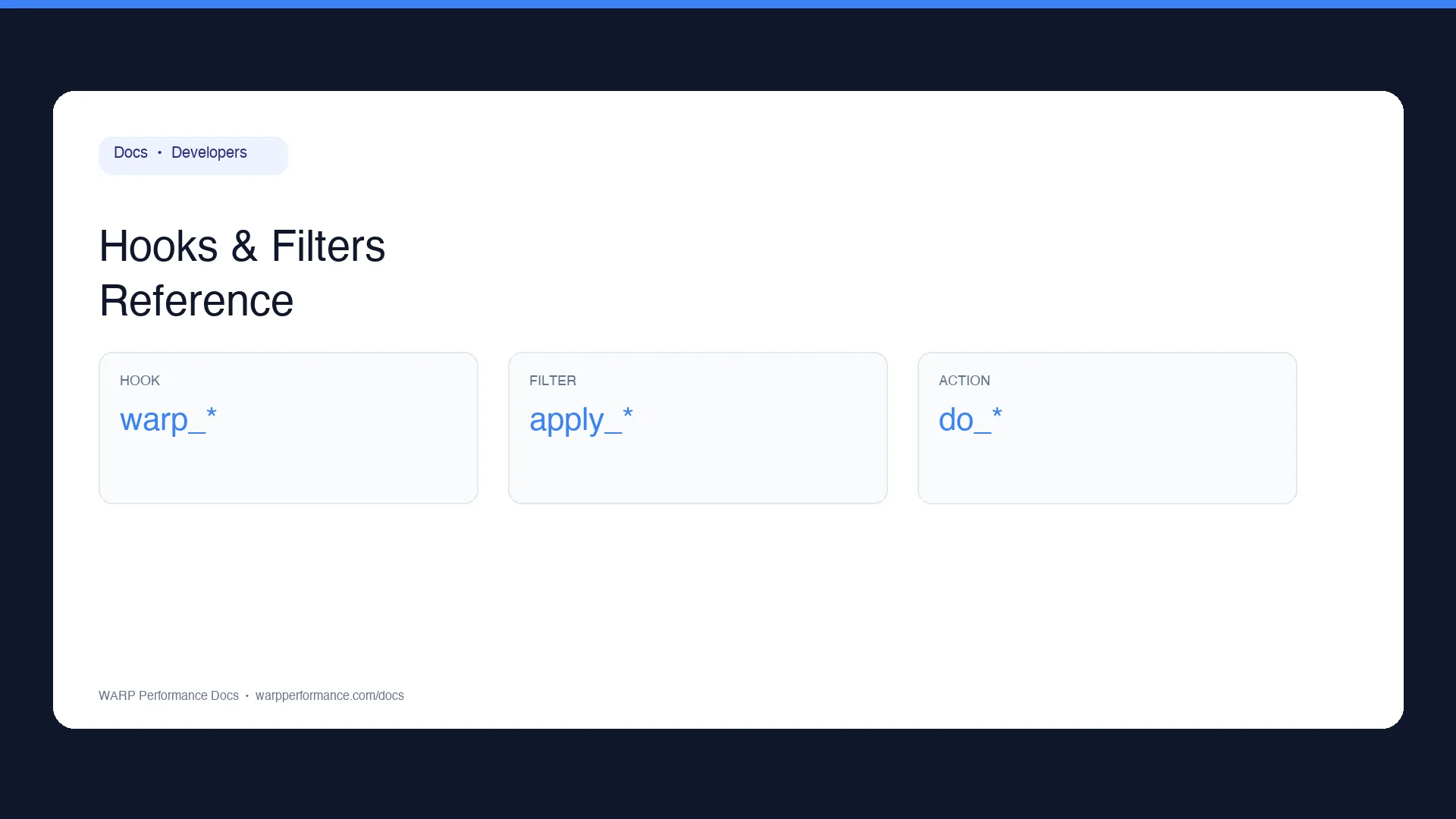 Hooks and Filters Reference docs featured: WARP Performance